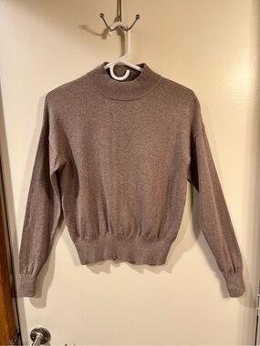 Shore Cotton Cashmere Light Brown Ribbed Mock Neck Knit Sweater - Size Medium ?